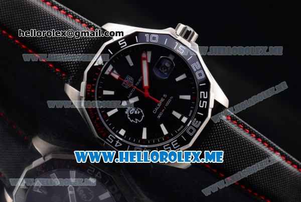 Tag Heuer Aquaracer Calibre 5 Match Timer Premier League Special Edition Miyota Quartz Steel Case with Black Dial and Black Leather Strap Stick Markers - Click Image to Close